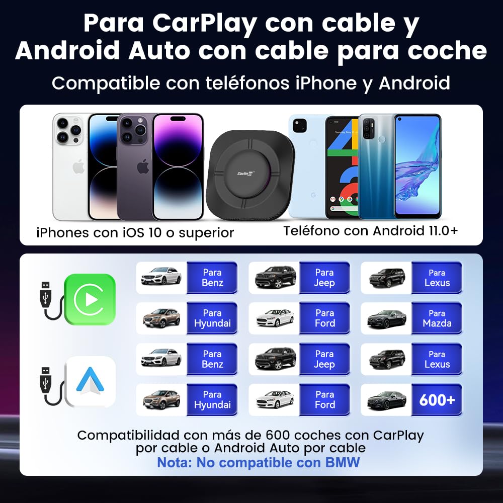 CarlinKit Android 13.0 AIBox Adaptador - Wireless CarPlay&Android Auto, Sistema autónomo Android 13.0 4GB+64GB, Soporte GPS/Tarjeta SIM, para Coches con Cable CarPlay&Android Auto