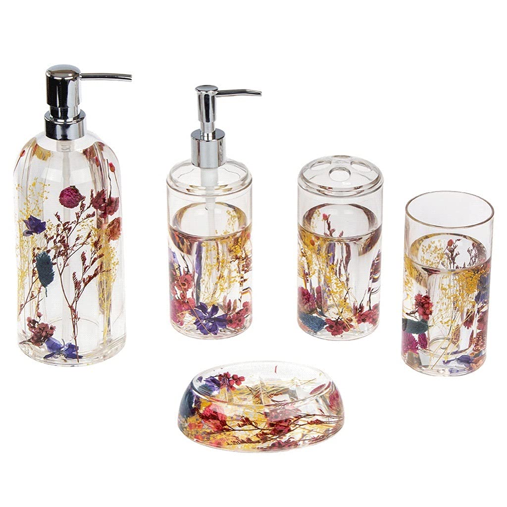 AAPIE Acrylklarer Seifenspender mit silberner Kunststoff-Pumpflasche 8,45 oz / 16,91 oz Blumenmuster-Design, nachfüllbarer Flüssigseifenspender