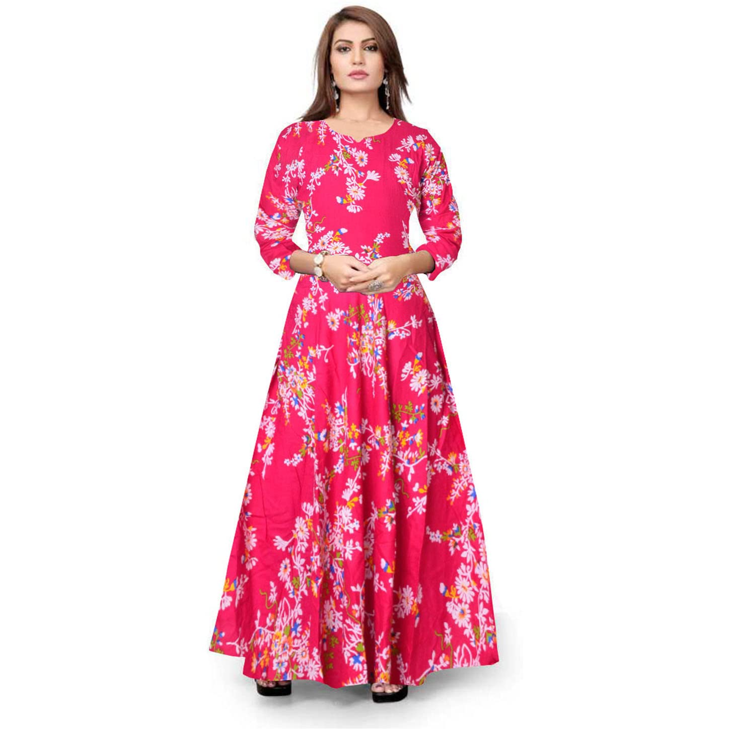 GenericA N Enterprises Women's Full Sleeves Rayon Printed Stylish Dress Gown