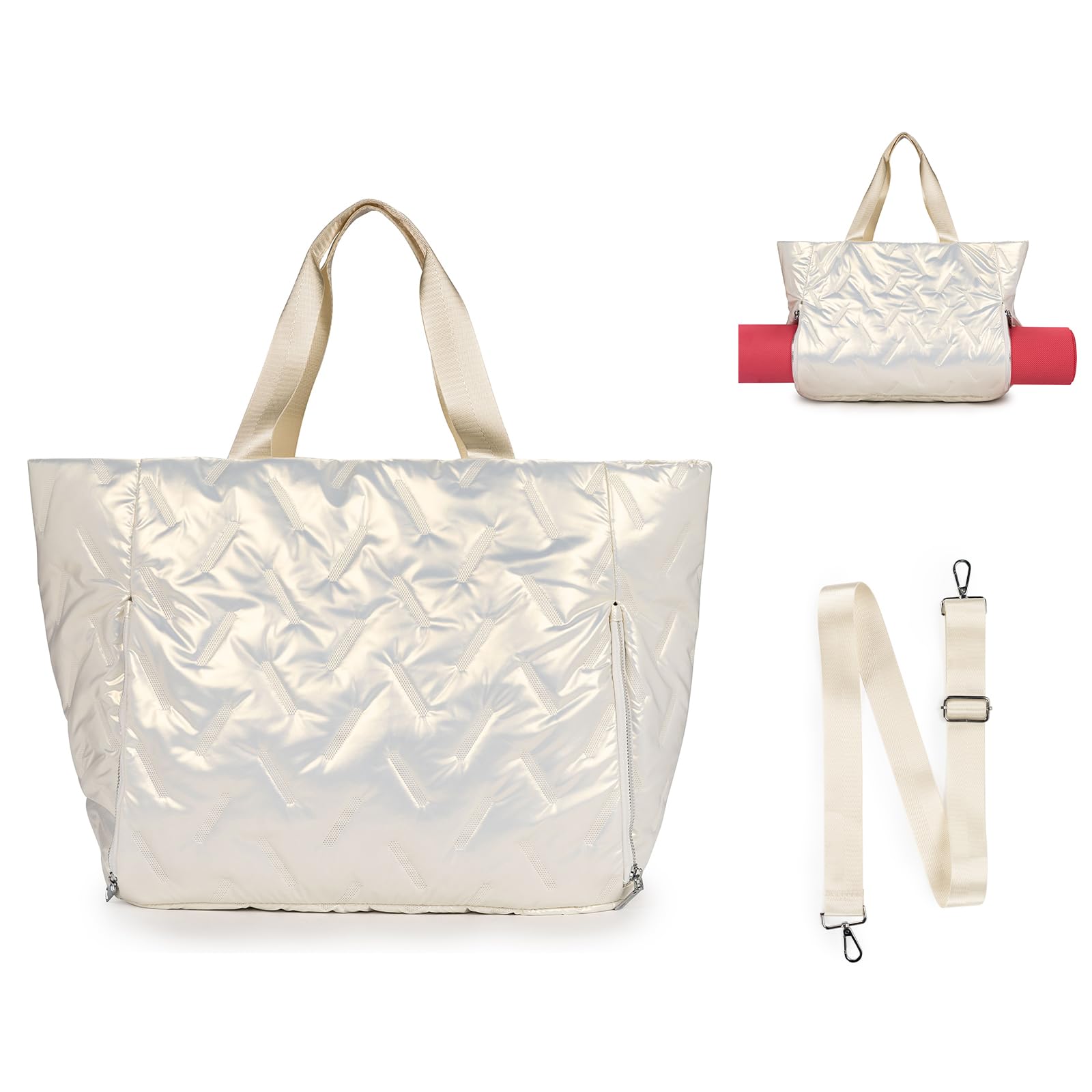 TOLOER Tote Bag for Women Puffer Tote Bag Splash Proof Large Capacity Quilted Tote Bag with Zipper Storable Yoga Mat Bag