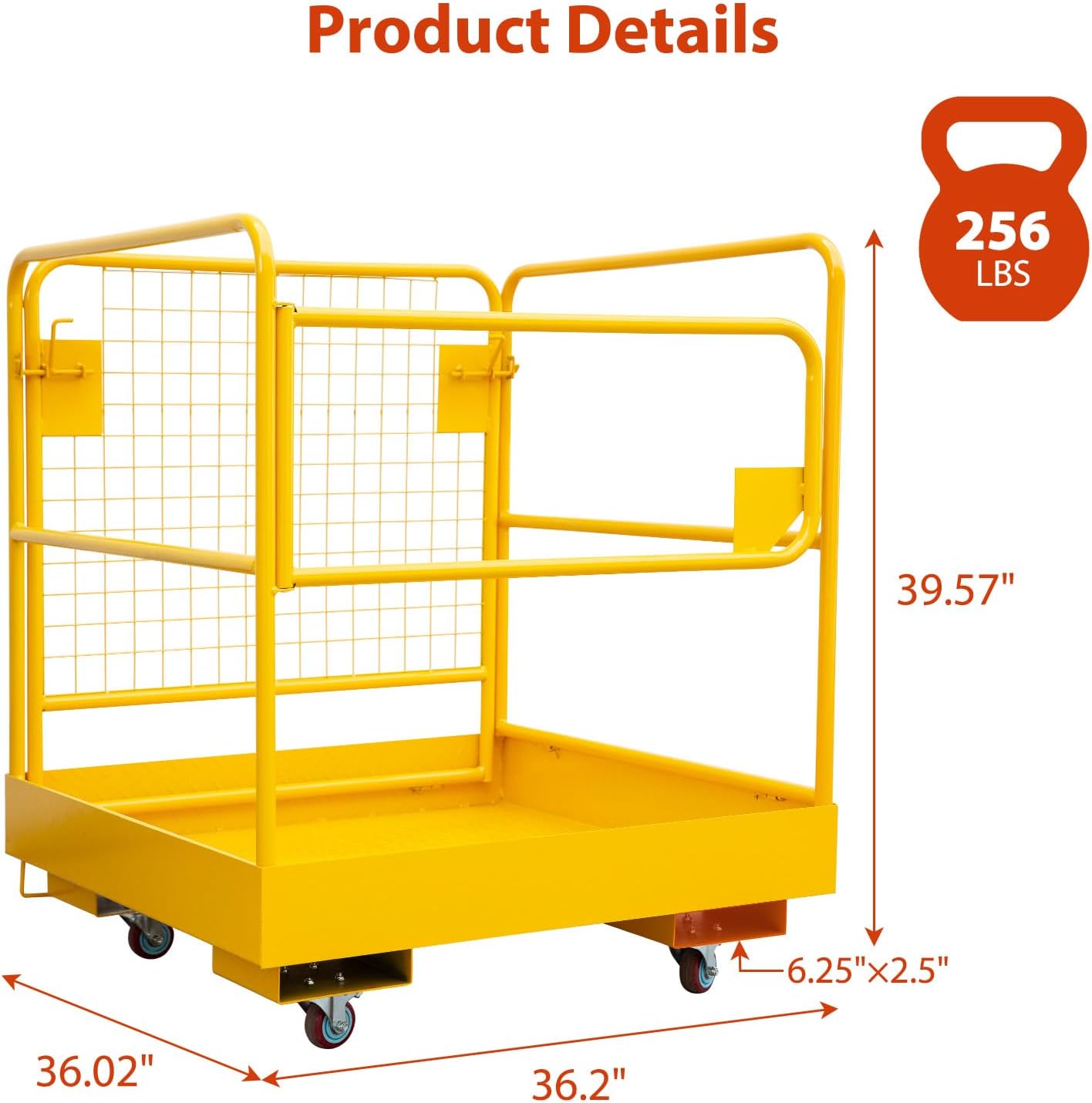 GarveeTech Forklift Safety Cage with Safety Harness & Lock, 36 in x36 in Lift Basket, Heavy Duty Man Basket 1200 LBS Capacity with 4 Wheels, Foldable Work Platform for Most Aerial Work