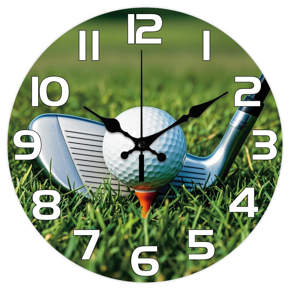 CHGCRAFT Golf Balls Pattern Wall Clock 12 Inch Golf Clubs Non-Ticking Clocks Round Wall Hanging Clock Battery Operated for Bedroom Living Room Kitchen Office