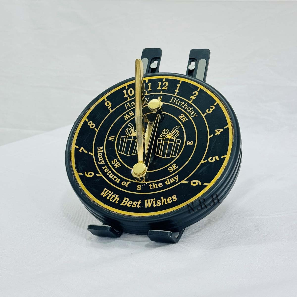 Brújula de latón con Reloj de Sol Grabado, brújula de Trabajo Best Wishes For Happy Birthday Many Return of The Day, brújula Redonda Negra para Regalo