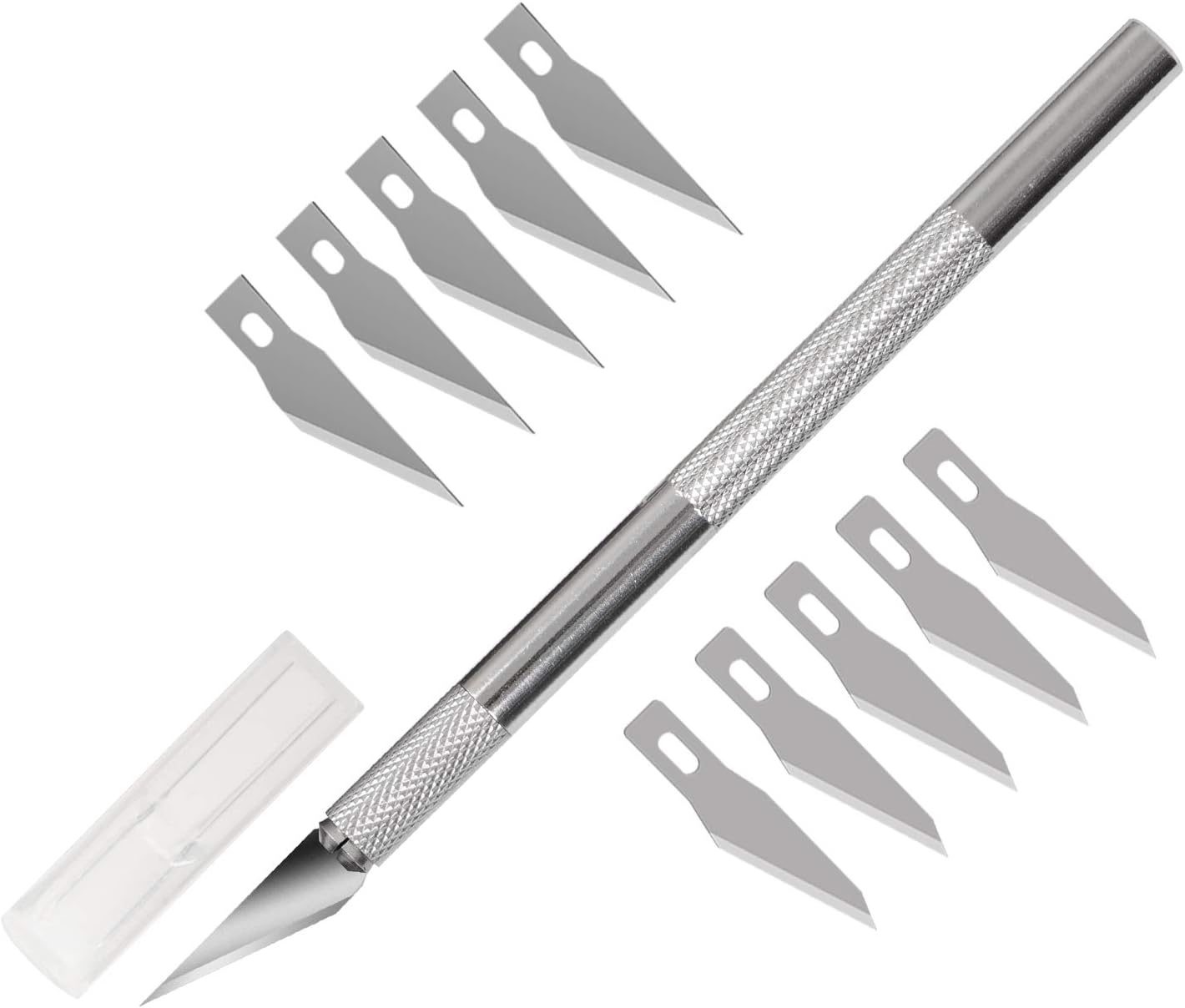 4inLoveMe Craft Knife Set Gift | Aluminum Grip Precision with Safety Cap and Craft Blades for Art, Hobby, Scrapbooking and Sculpture (Silver)