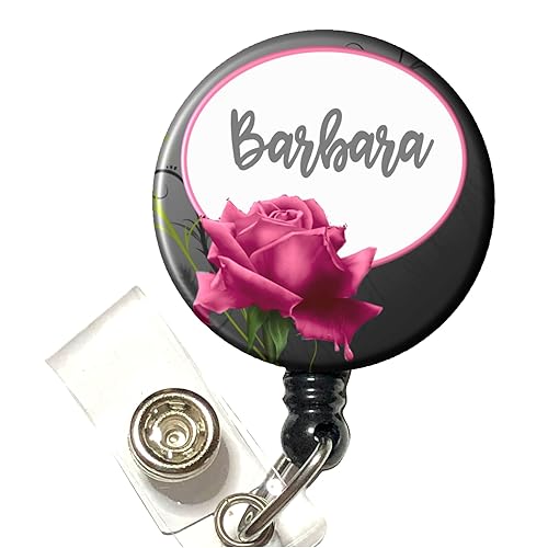 Rose Badge Reel Personalized Retractable ID Holder -Floral Nurse Gift Extends to 34 inches - You Fully Customize