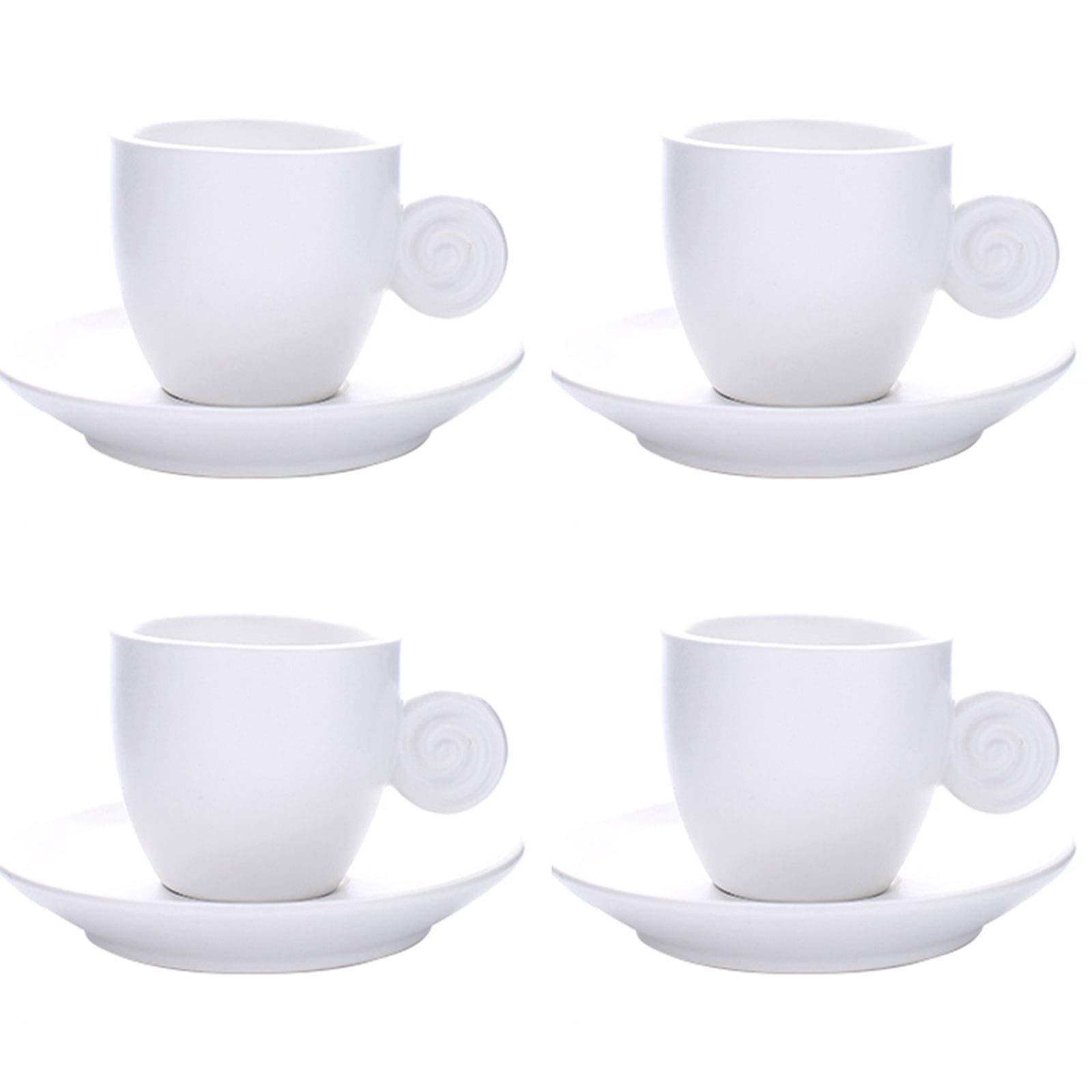 Kubki 3 uncje filiżanek zestaw 4 z pasującymi spodkami Premium porcelanowe włoskie kubki Caffè, turecka filiżanka kawy, prezent