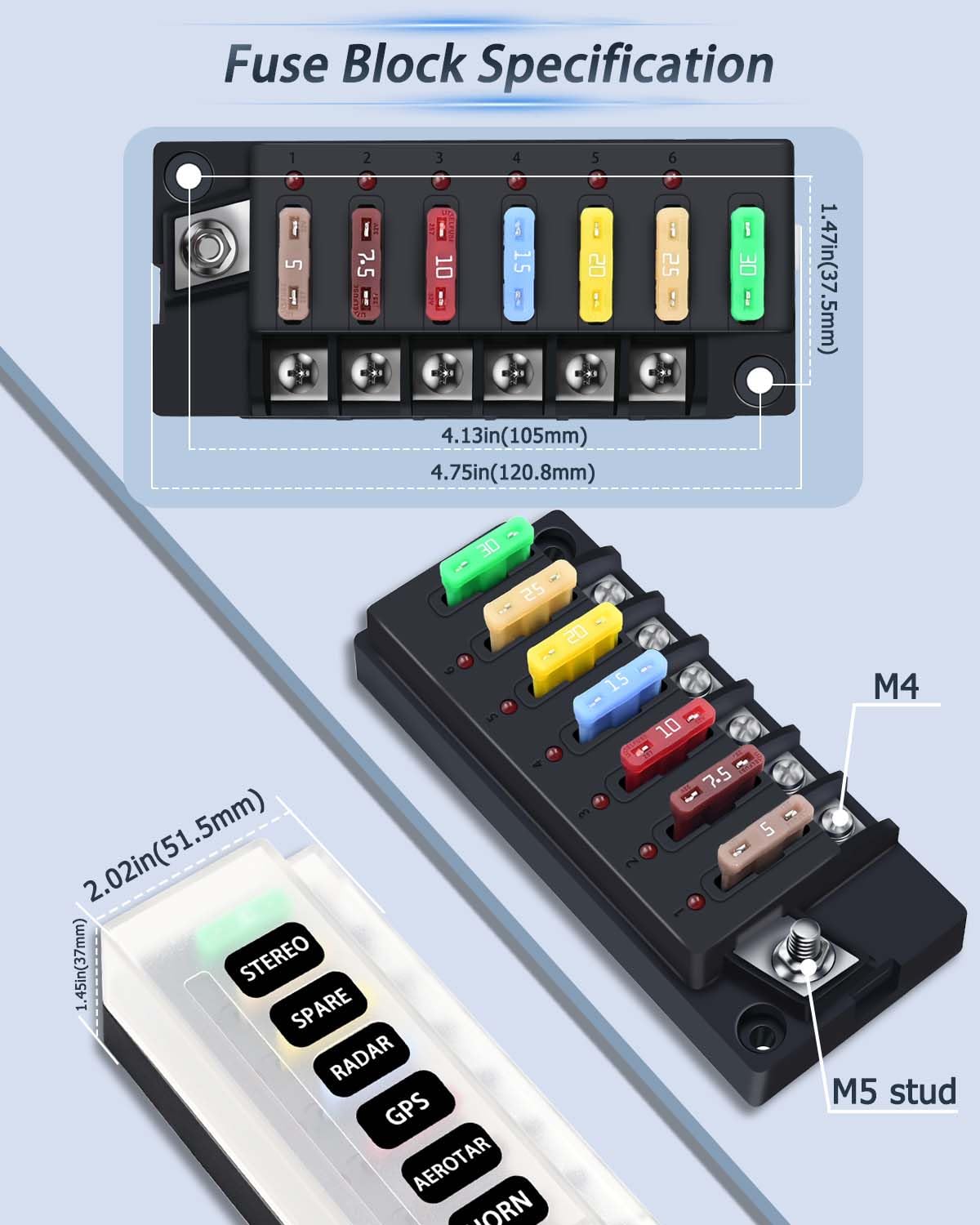 Snapklik.com : YEZriler 12V Fuse Block, 6 Circuits Waterproof Marine ...