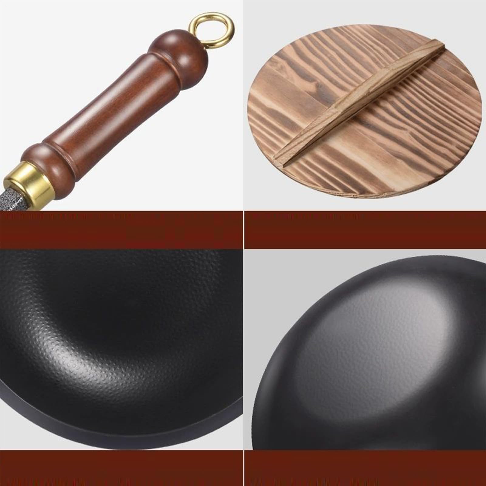 Poêle japonaise en fonte 24 cm avec couvercle, poêle japonaise antiadhésive, woks et sauteuses, forgés à la main, woks et sauteuses, wok en fonte antiadhésive, pour induction et cuisinière à gaz