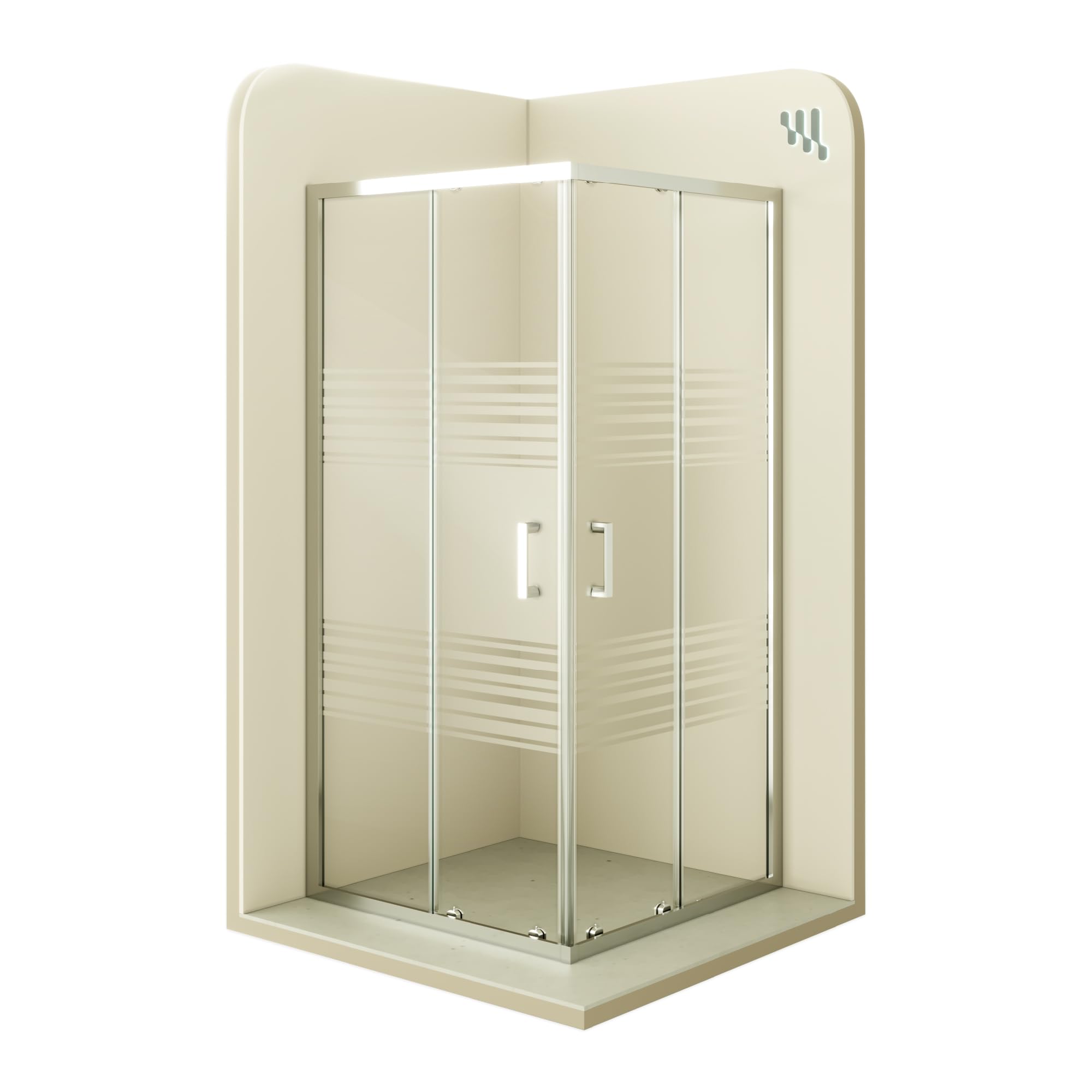 Mampara de Ducha Diana 90x90x185cm | REVERSIBLE | Puerta corredera, Ajuste 87,5-89,5 x 87,5-89,5cm | Perfiles Cromados, Cristal Parcialmente satinado 6mm