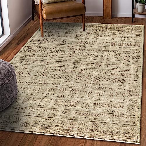 Vernal Sook Machine washable, Non Shedding, Non Slip Area Rug for Living Room, Bedroom, Dining Room, Hallway, Kitchen, Pet Friendly, Beige & Black, 90 cm X 150 cm