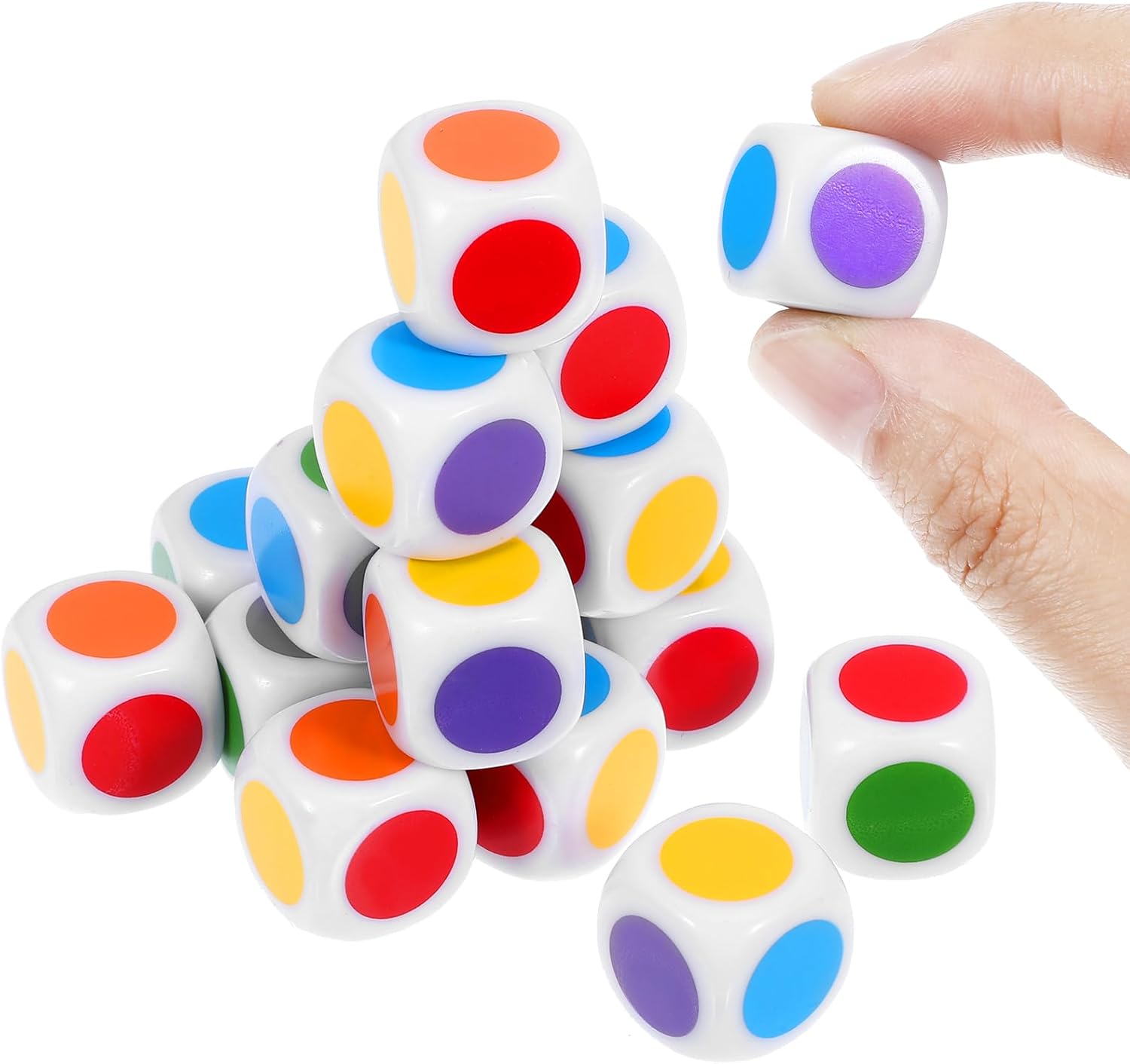 18 Pcs Colored Dice Set, 16 mm Blank on Each Face D6 Six Sided Teaching Plastic Cubes for Classroom, Board Game Playing, Rolling - Round Corner, Small