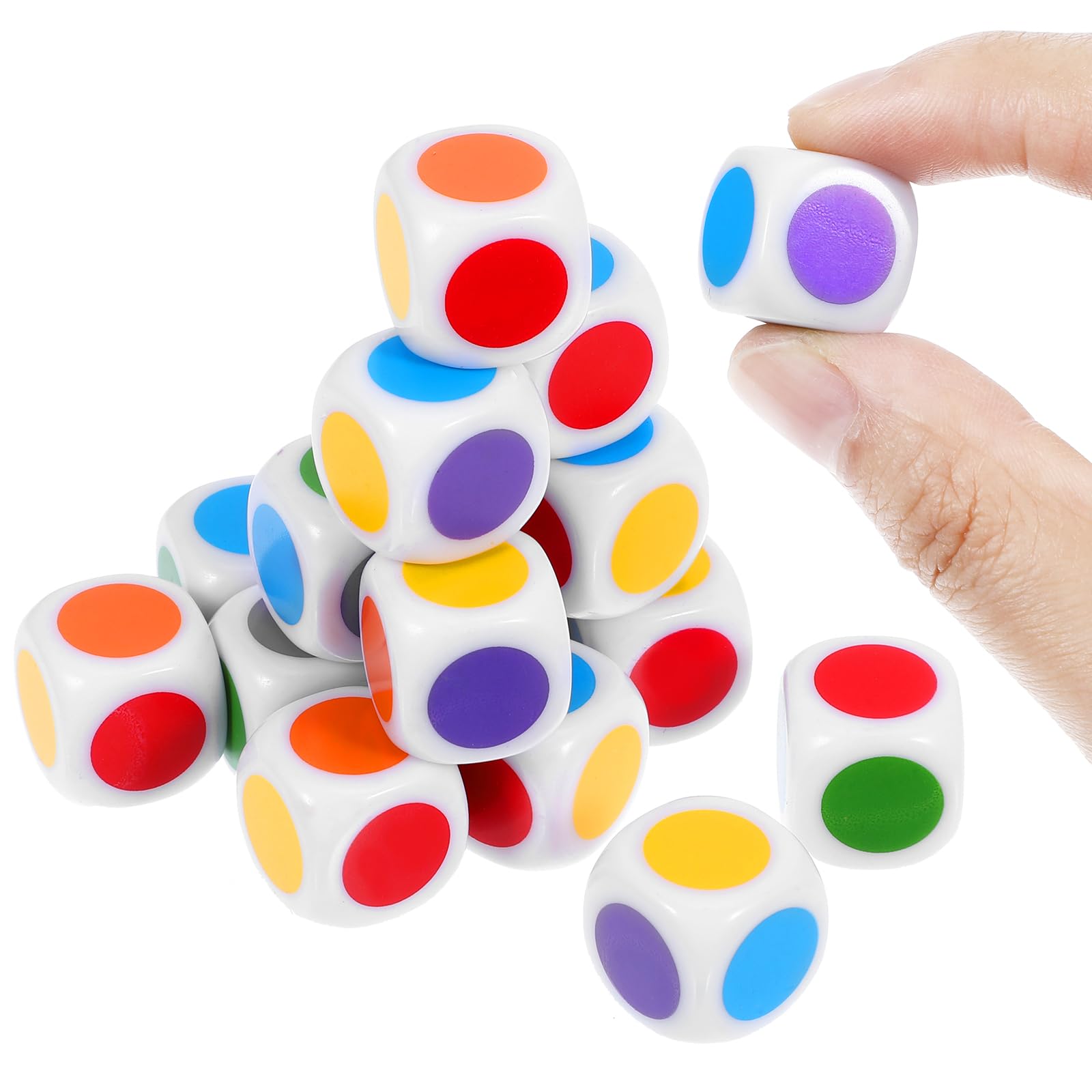 18 Pcs Colored Dice Set, 16 mm Blank on Each Face D6 Six Sided Teaching Plastic Cubes for Classroom, Board Game Playing, Rolling - Round Corner, Small