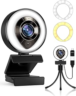 2021 Petocase HD 1080P Webcam with Microphone,Ring Light,Plug and Play,Adjustable Brightness,Advanced Auto-Focus,Privacy Protection,USB Streaming Webcam for PC Desktop Laptop MAC,Zoom Skype YouTube