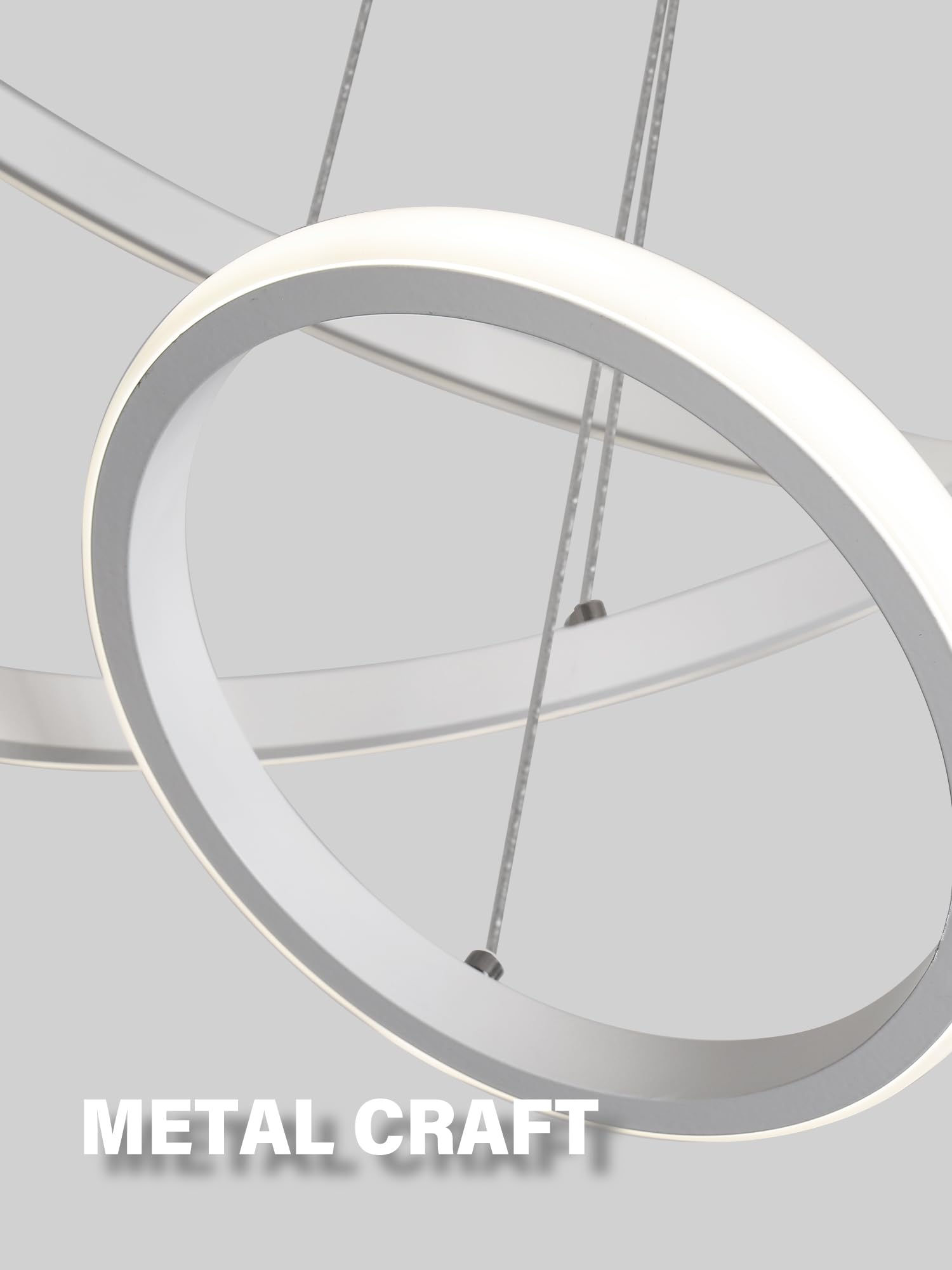 KAUCQI Led-kroonluchter hanglamp, 56 W, hanglamp, creatief, dimbaar, 3000 K-6000 K, met geheugenfunctie, 3 ringen 20 40 60 cm, hanglamp voor eetkamer, kantoor, keuken, eiland