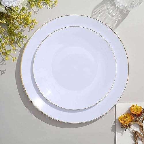 Miniatura 168 de Efavormart - Paquete de 10 platos redondos de plástico martillado transparente de 9 pulgadas para aperitivos de postres con borde dorado, plato