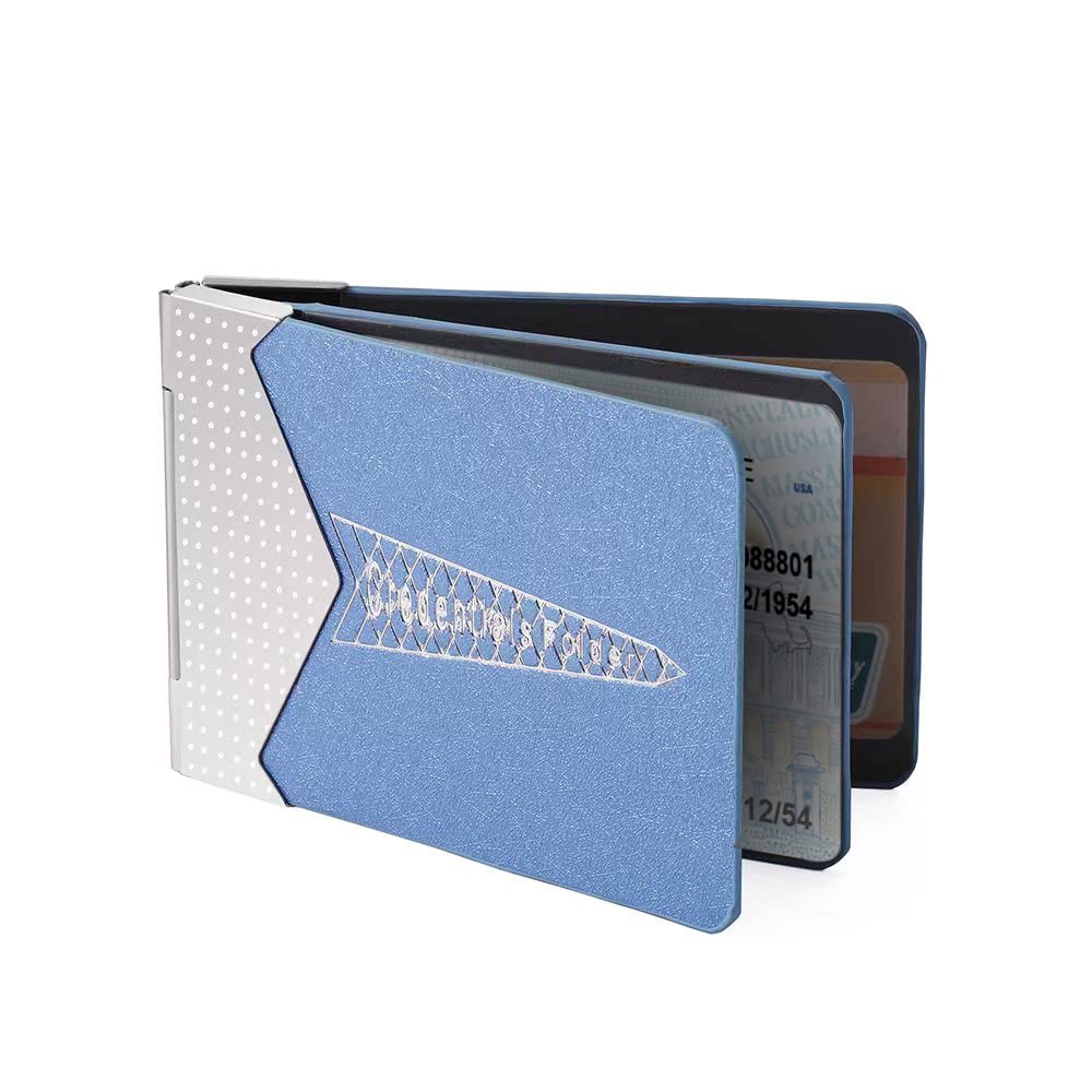 Card clip Identity folder Money clip Driving license leather clip, Blue, 10cm×6.8cm×0.8cm, Minimalist