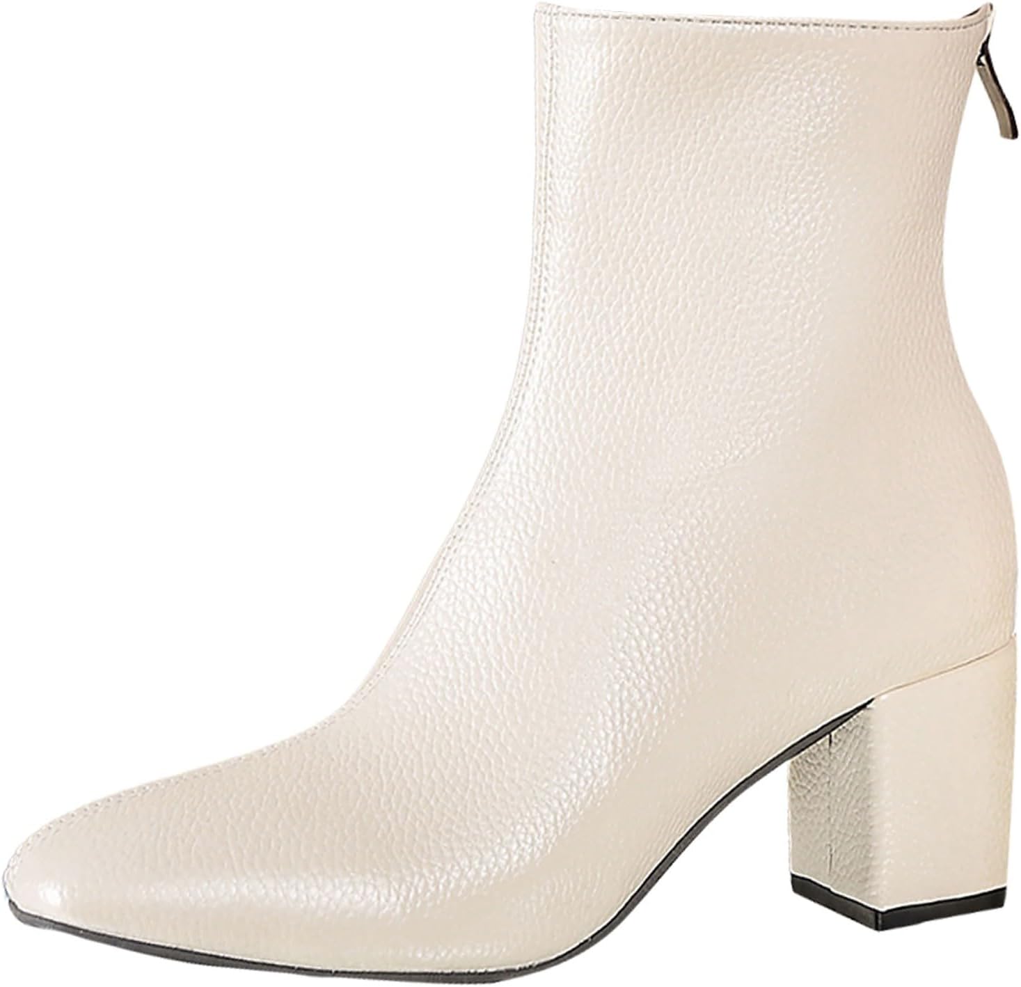 Women's Leather Square Toe Back Zip Chunky Low Block Heels Ankle Boots Elegant Tall Shaft Fall Winter Heeled Dress Booties Shoes