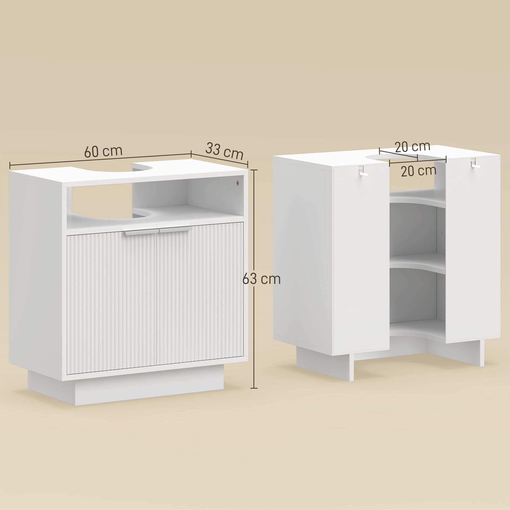 HOMCOM Meuble sous Lavabo avec Fermeture Douce 60x33x63cm Blanc