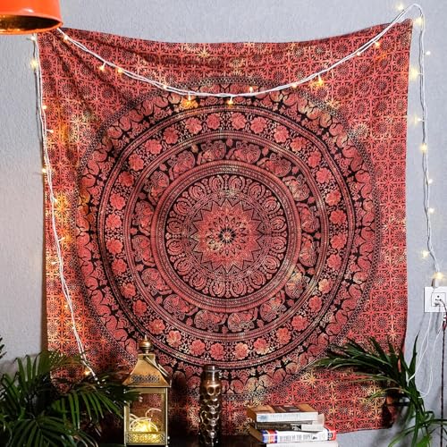 Tapisserie murale mandala bohème vibrante 30x40 po, orange