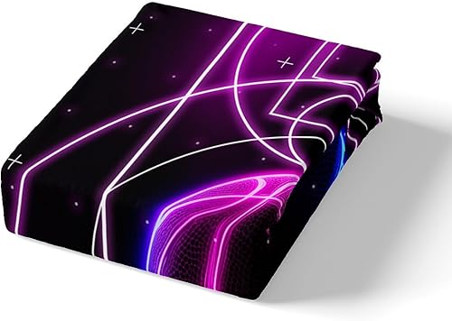 Miniatura 5 de Manfei Juego de funda de edredón de baloncesto para niños, tamaño matrimonial, funda de edredón de líneas de neón azules y rojas con 2 fundas de