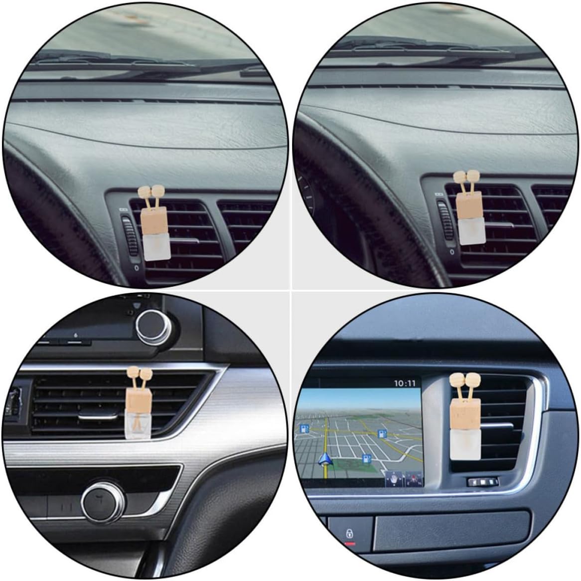 Car Fragrance Diffuser Bottles and 360 Degree Rotatable Clip Design with Wooden Lid and Aromatherapy 3pcs Glass Essential Oil Air Vent Aroma Diffusers for Car Air Freshener