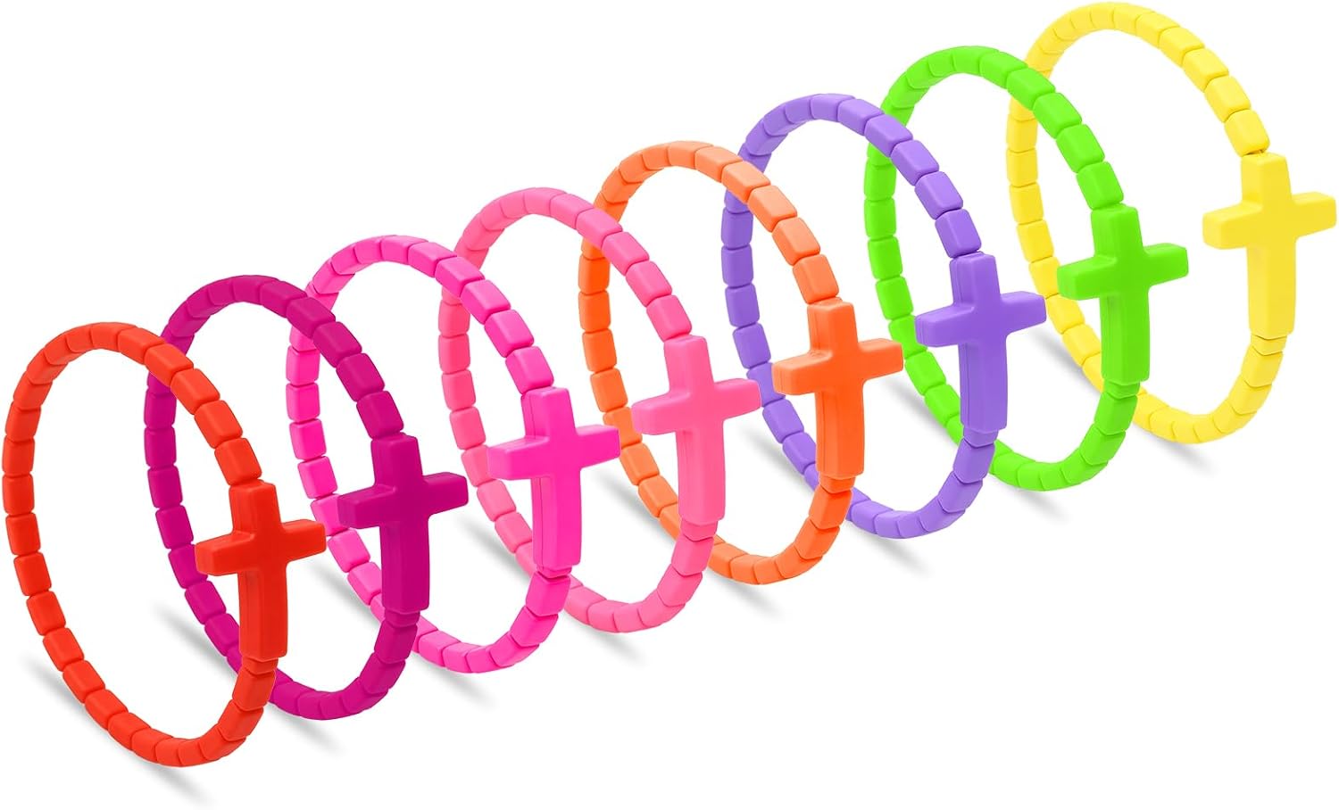 8PCS Colorful Silicone Cross Bracelets, Vibrant Multi-Color Religious Faith Bracelet Set, Stretchable Rubber Jesus Bracelets for Women & Men, Religious Christian Wristbands for Easter Baptism Church Party