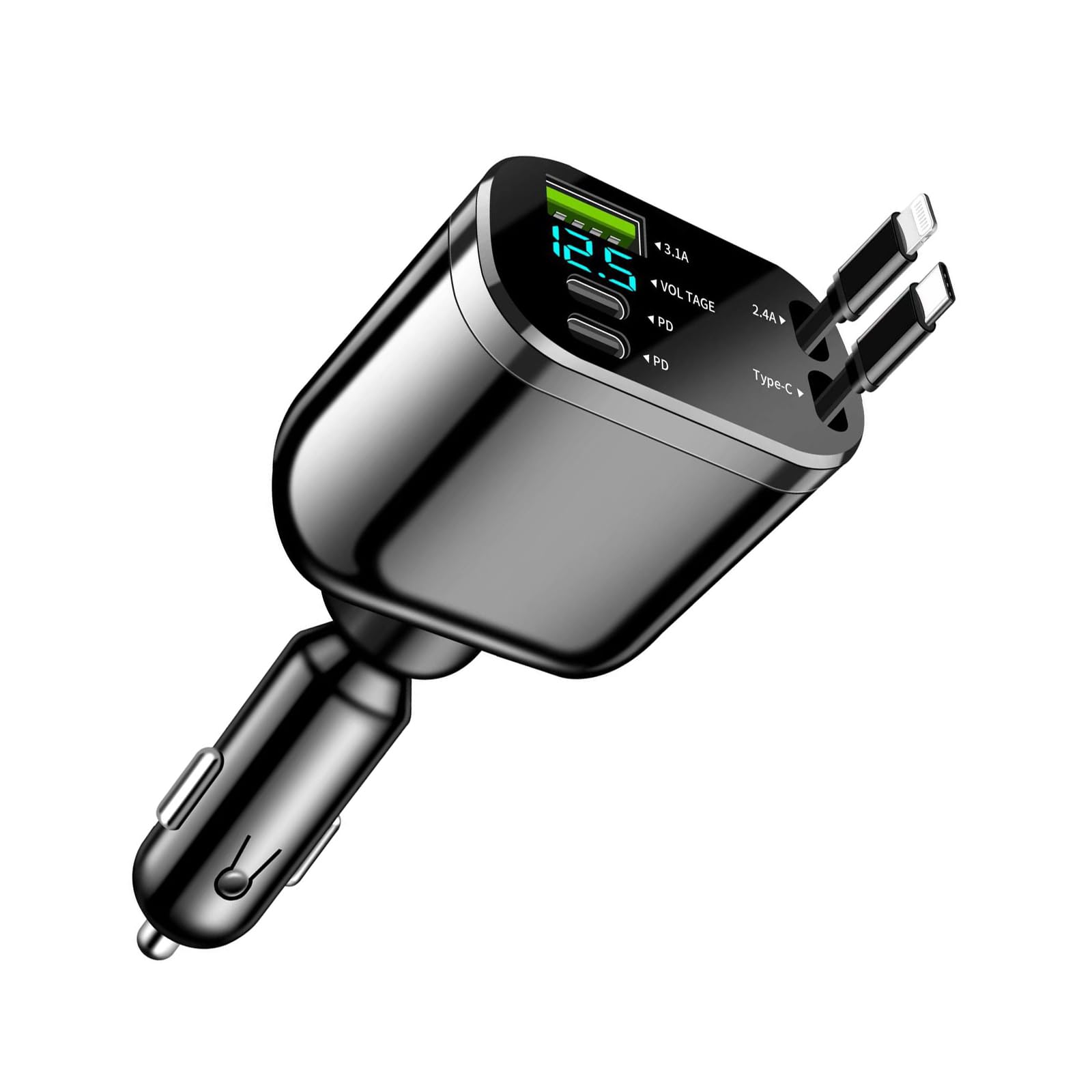 SNZ Caricatore Auto USB C 60W Retrattile, PD 3.0 Accessori Auto Interno, Adattatore accendisigari usb per auto,Gadget macchina fit iPhone 16 15 14 13 Pro Max Plus iPad Galaxy S25 S24 S23 Ultra