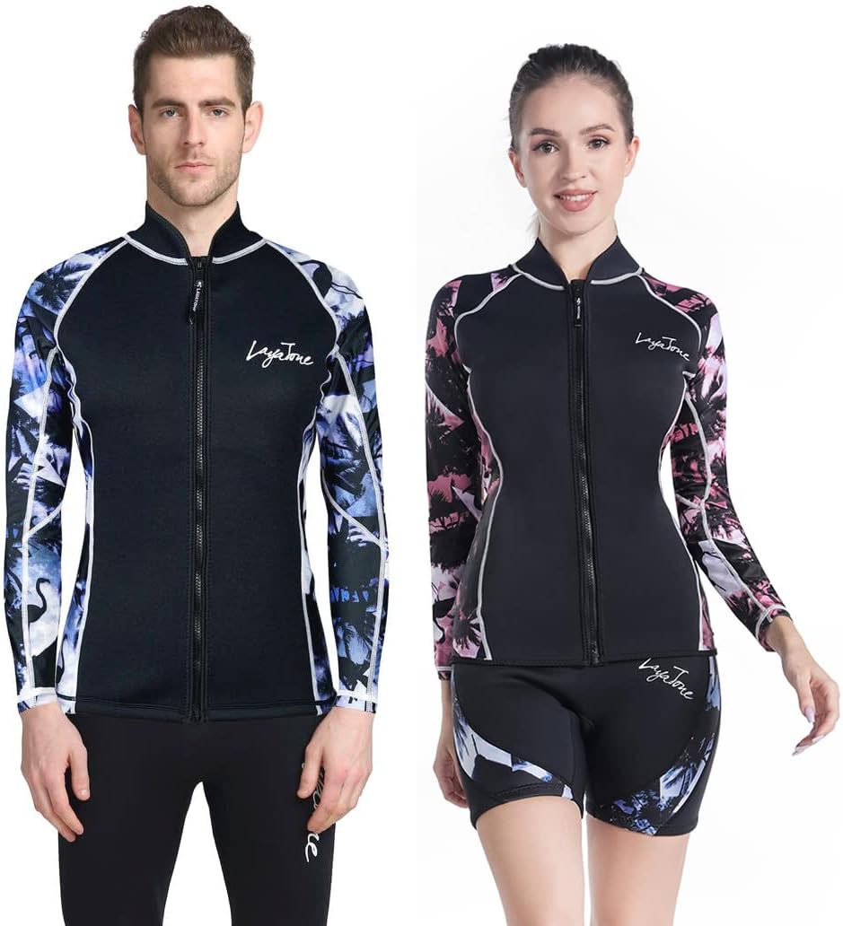 LayaToneWetsuit Top Womens Jacket Optional Neoprene/Lycra Sleeve 3mm Neoprene Front Zipper Wetsuits Tops for Surfing Diving Snorkeling Kayaking