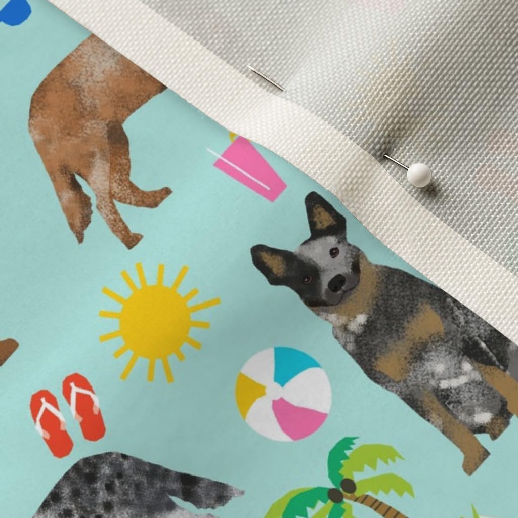 Spoonflower Fabric - Australian Cattle Dogs Blue Red Beach Light Summer Tropical Pet Printed on Upholstery Velvet Fabric Fat Quarter - Upholstery Home Decor Bottomweight Apparel