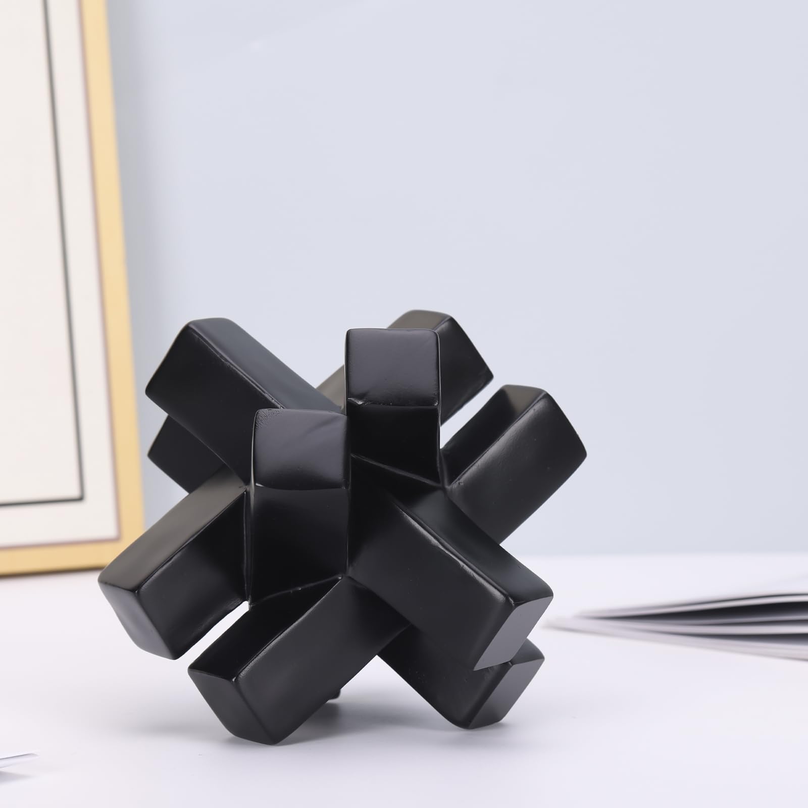 Kichvoe Scultura Nodo In Ceramica Nera – Decorazione Da Tavolo Nordica Per Camera, Soggiorno E Cucina, 8x8x8 Cm