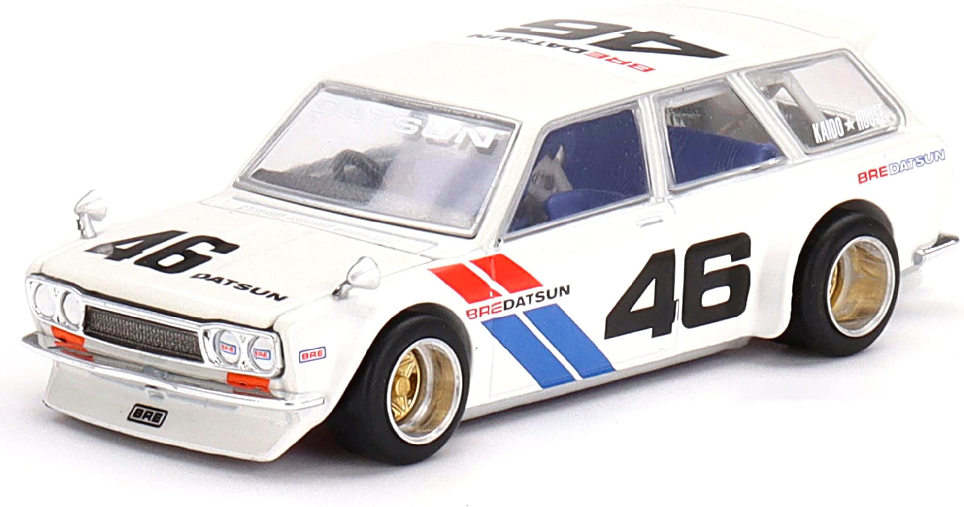 Truescale Miniatures 510 Wagon Right Hand Drive #46 BRE V2 White w/Red & Blue Stripes (by Jun Imai) Kaido House 1/64 Diecast Model Car True Scale Miniatures KHMG027