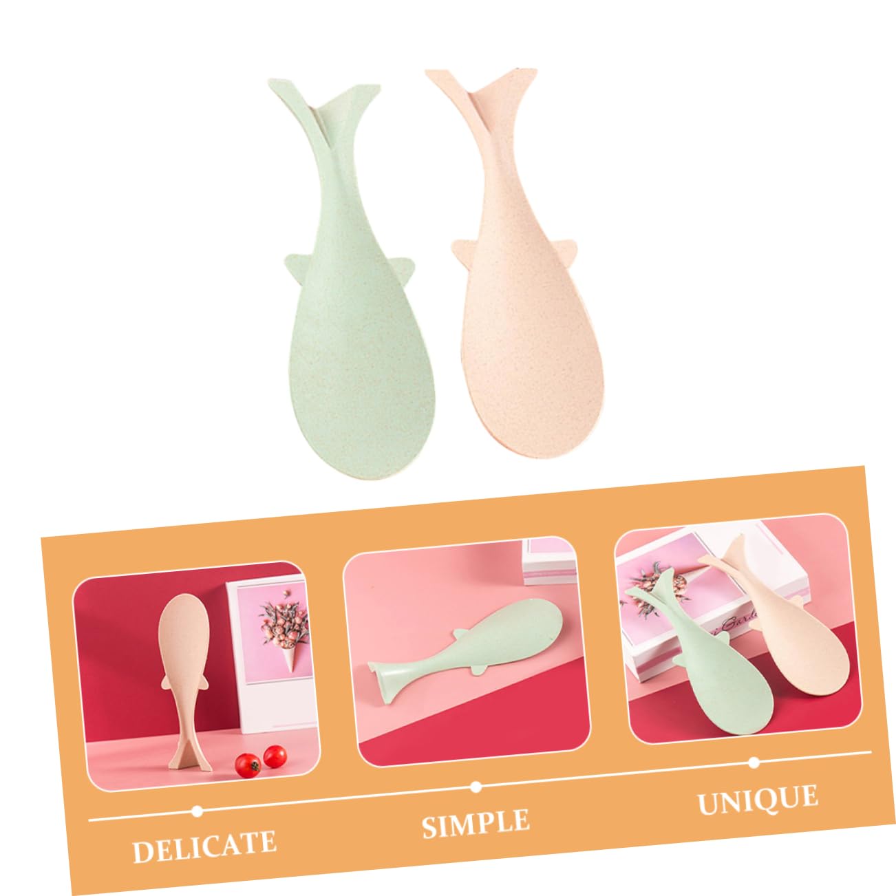 SOLUSTRE Fish Shape Rice Spoon Set 2pcs Plastic Ladles Standup Non Stick Soup Spoon for Utensils