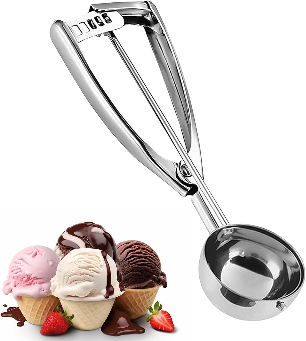 Ice Cream Scoop with Easy Trigger 304 Stainless Steel Scoop for Ice Cream, Cookie, Meatball Scoop and Muffins Ice Cream Scooper (6cm)