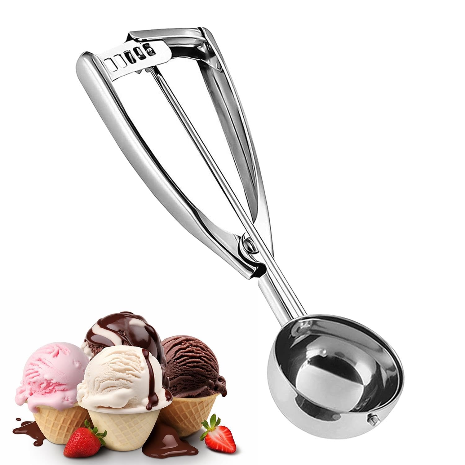 AEX Ice Cream Scoop with Easy Trigger 304 Stainless Steel Scoop for Ice Cream, Cookie, Meatball Scoop and Muffins Ice Cream Scooper (6cm)