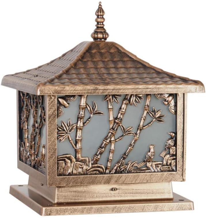 Post Lights Chinese Style Outdoor Post Lantern Square Waterproof Column Headlight E27 External Patio Streetlight with Frosted Glass Garden Yard Deck Street Top Wall Fence Pillar Lamp