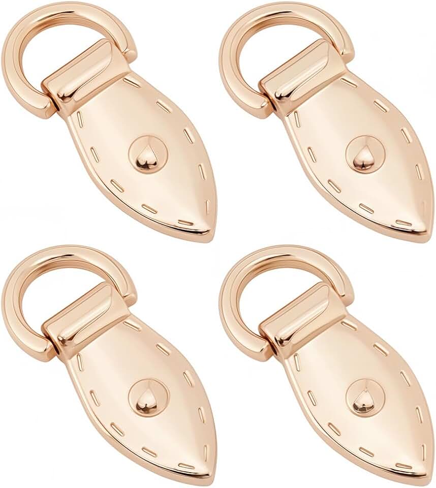 CALFOVERA CALFOVERA 4PCS Handbag Side Clip Buckles Metal Leaf Shape D Rings for Purse Golden Bag Strap Mount Hook Alloy Detachable D-Ring Purse Suspension Hardware Clasps Chain Link Connector for DIY Craft