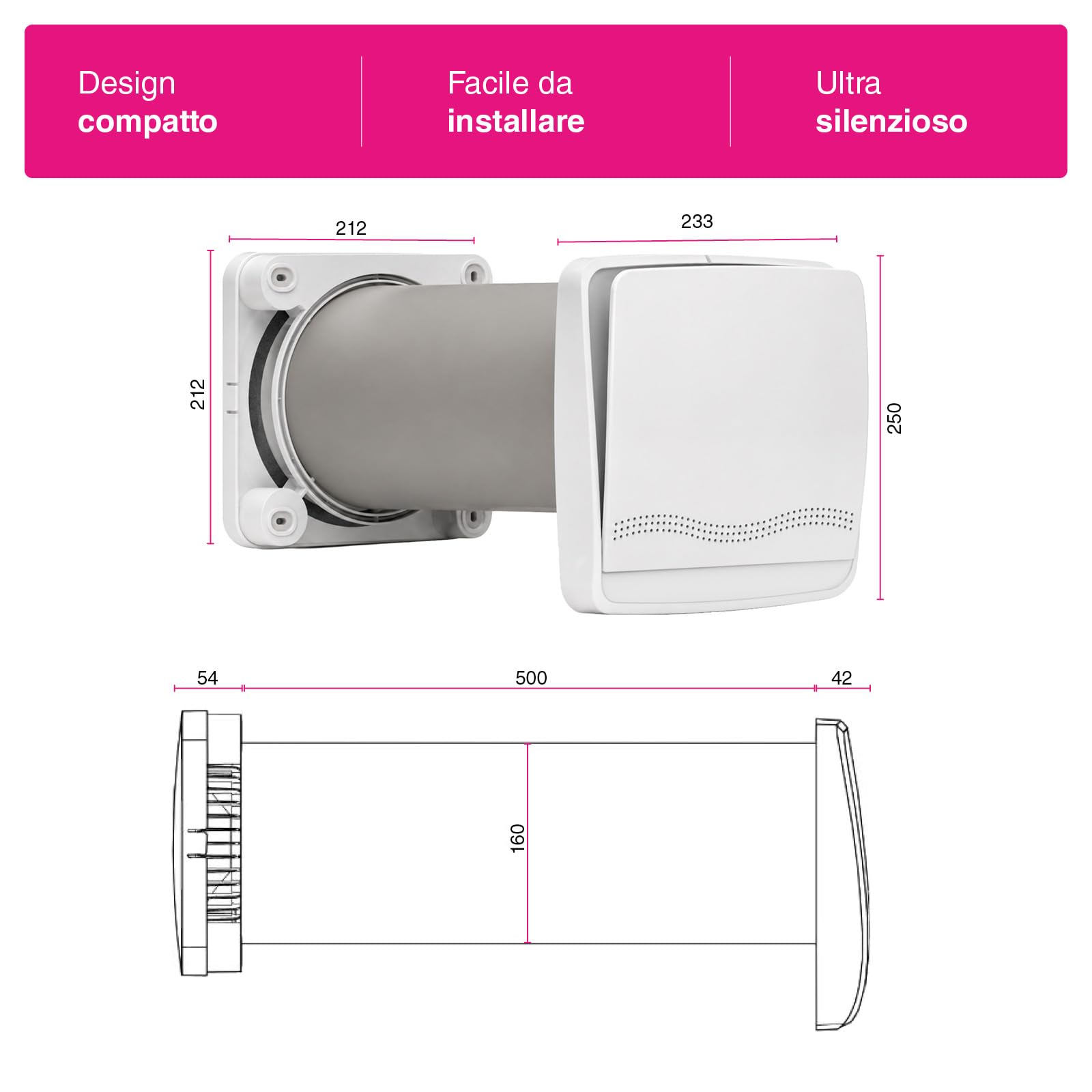 Flat 60 – Unità di Ventilazione Meccanica Controllata (VMC) decentralizzata con recupero di calore, portata 60 m³/h, controllo tramite App AgixPoint