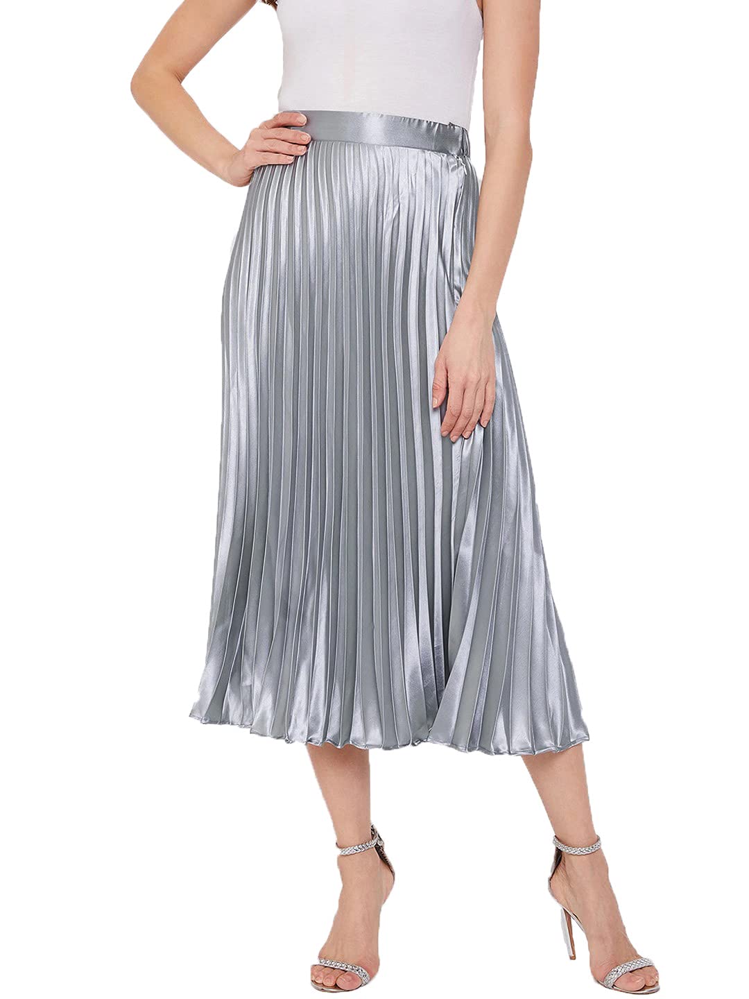 lookshine | Skirt for Women | Timeless Pleated Skirt | Knee-Length Stylish Printed Pleated A-Line Design | Comfort Elastic Skirt | Stylish Midi Skirt for Women | Solid Midi Skirt-picture-13