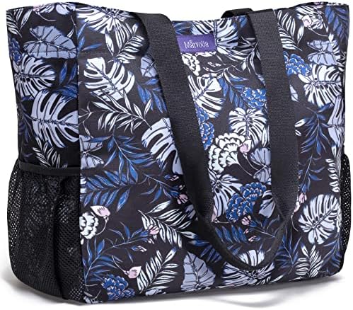 Marvolia Beach Tote Bag - Large Beach Bag 25L Pool Bag for Women Floral Tote Bag Cute Tote Bags for Travel Shopping Gym - Black Forest