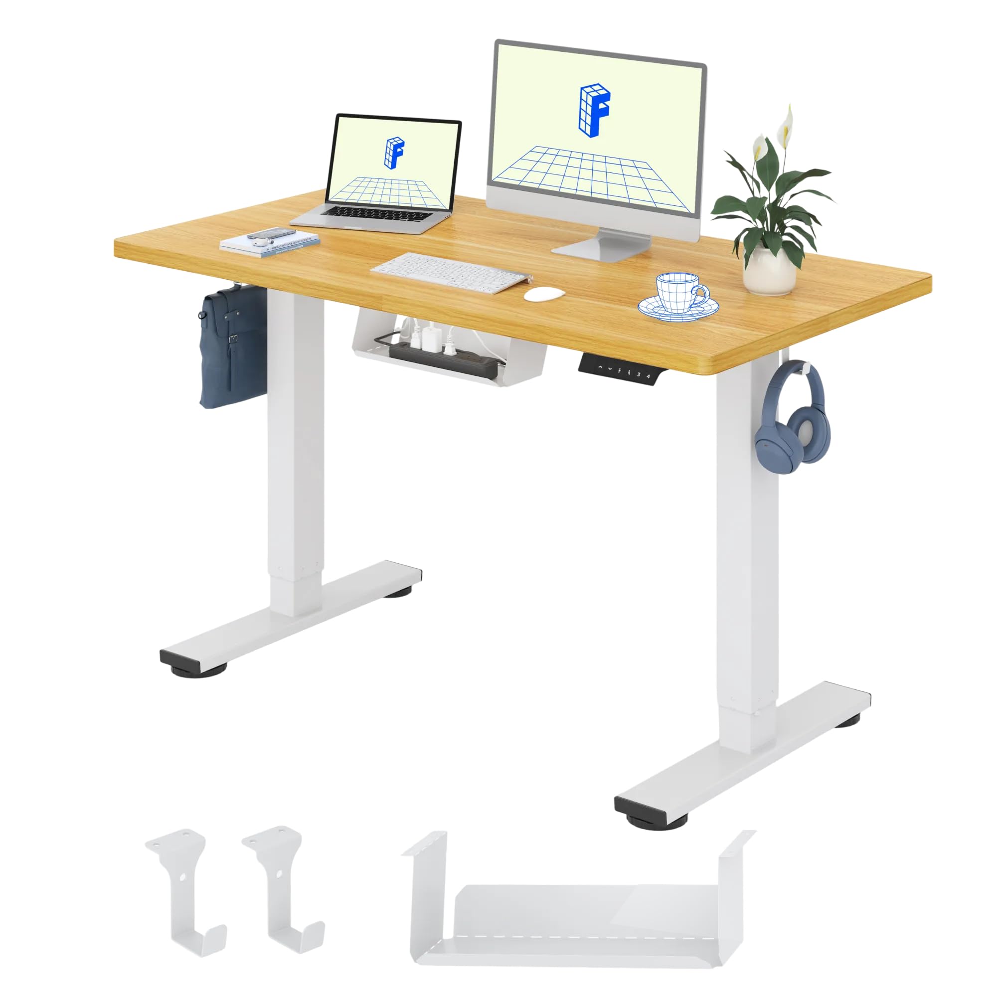 FLEXISPOT Scrivania Regolabile In Altezza Elettrica 100x60cm, Scrivania Regolabile In Altezza A 2 Livelli Con Gancio E Promemoria Seduta-Stand (Acero, Struttura Bianca)