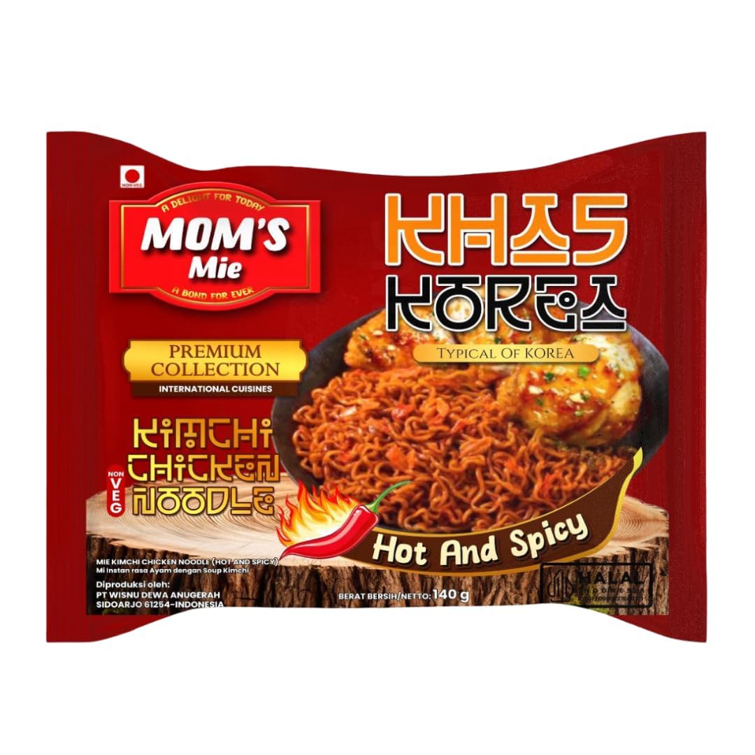 Mom's Mie Kimchi Chicken Instant Ramen Noodles, Hot & Spicy Korean