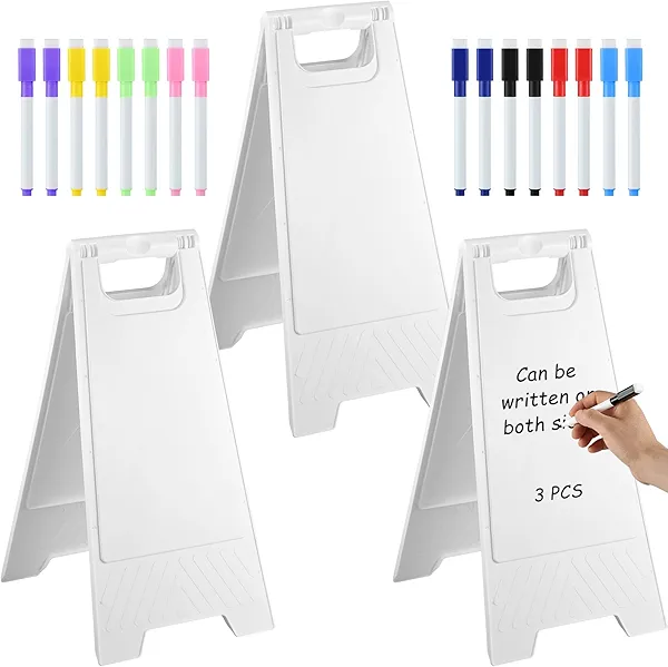 3 Pack A Frame Sign, Sandwich Board Signs with White Dry Smooth Surface, Double Sided & Heavy Duty, Portable Folding Sidewalk Sign Dry Erase Poster Board for Outdoor Restaurant Cafe Shop Menu