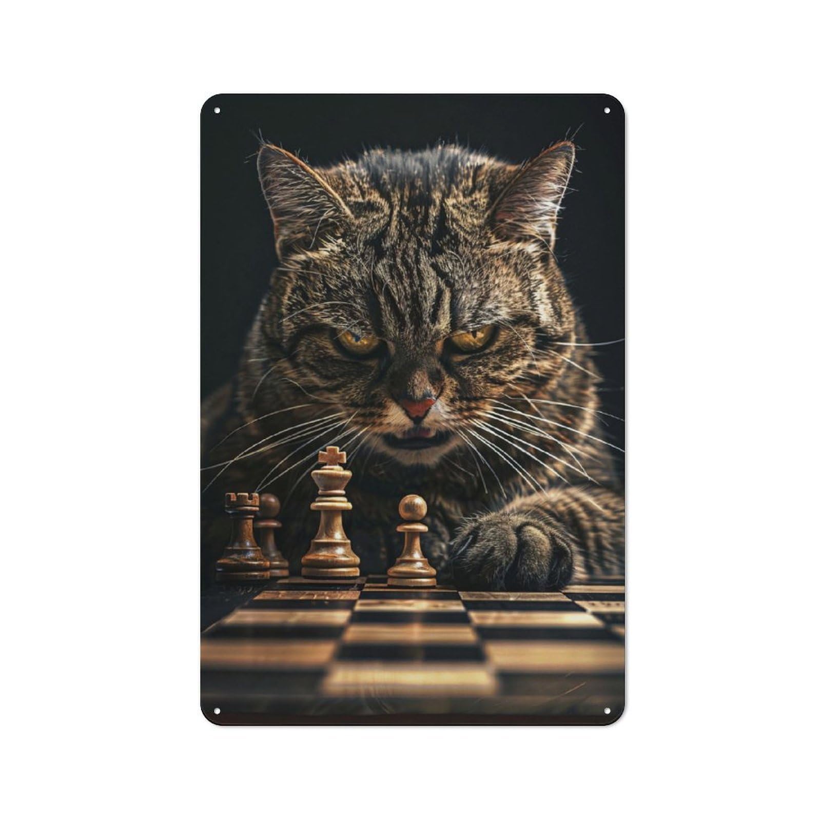 Junmoney Cat Chess Tin Wall Plaque 30X20cm, Rustic Cottage Wall Art For Dining Room, Cafe, Entryway Or Family Room