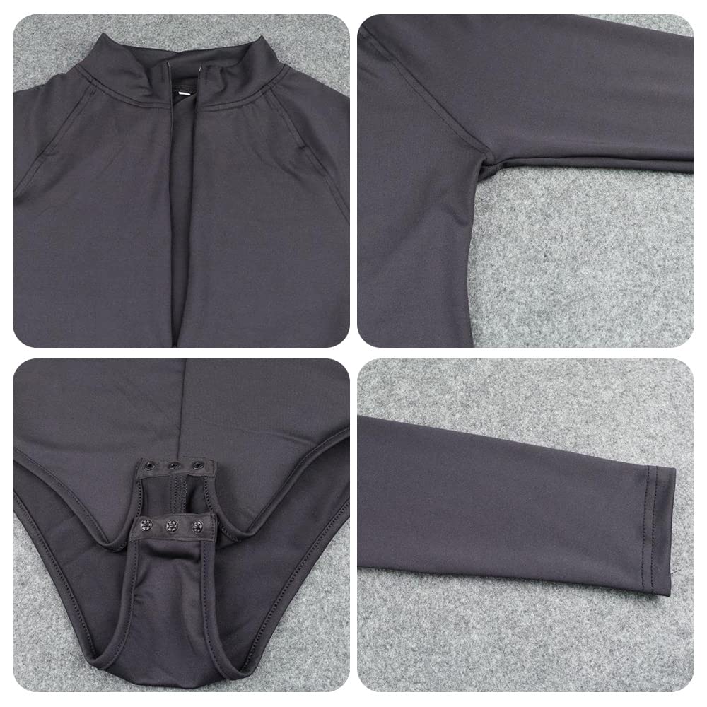 Damskie body z długim rękawem, kombinezon z długim dekoltem, elastyczny trykot, zawijany na zamek błyskawiczny z przodu, slim fit, top, jednokolorowy, casualowy, streetwear