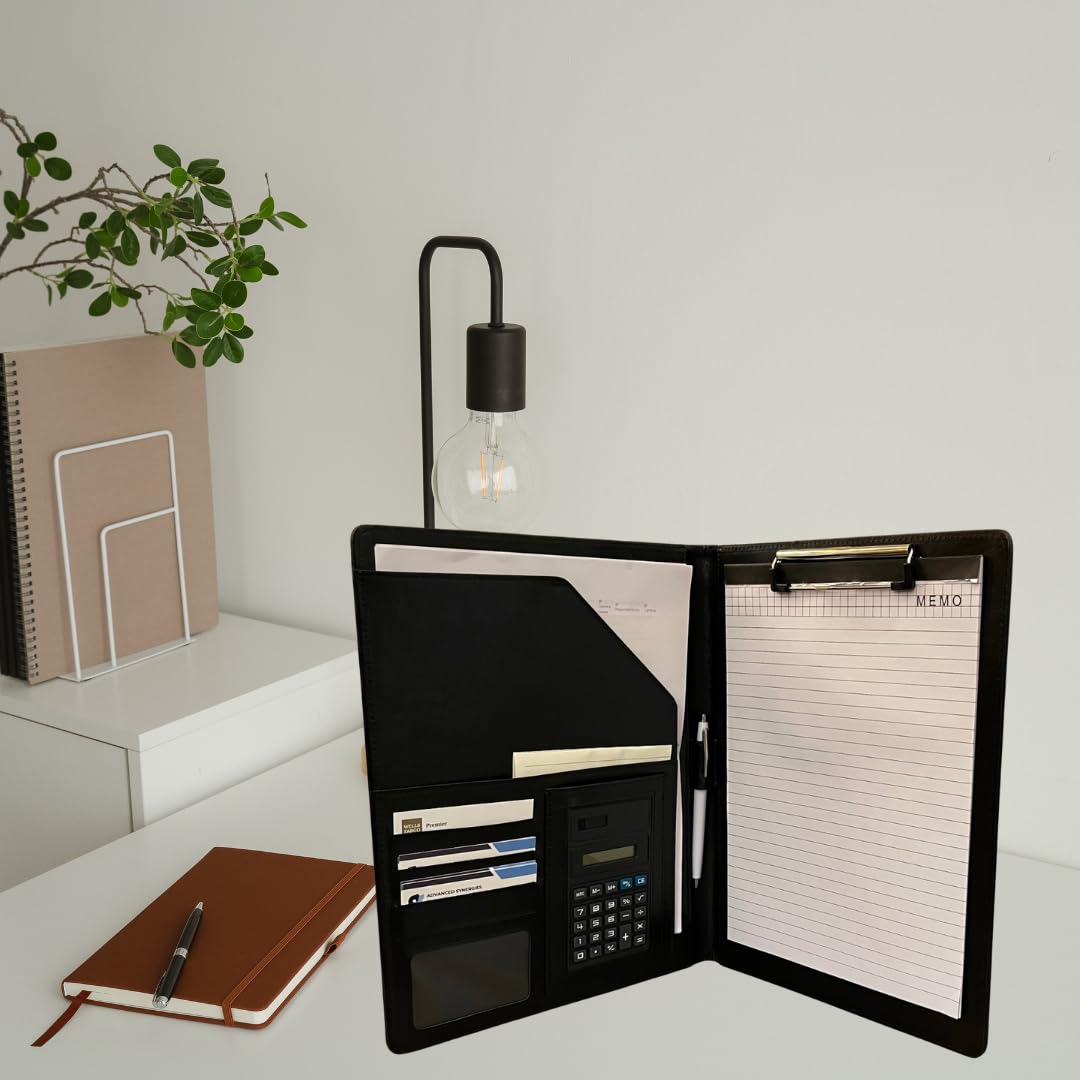Leder-Portfolio-Ordner für den geschäftlichen Gebrauch, Dokumenten-Organizer mit intelligenter Aufbewahrung, Taschenrechner, Schreibblock, Padfolio, All-in-One, professionelles