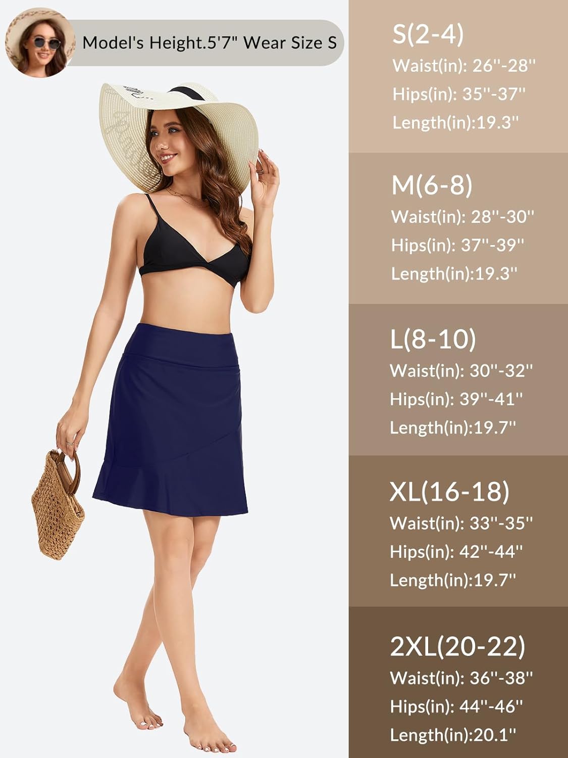 Women's 20" Swim Skirt with Shorts Modest Beach Skorts with Pockets Tummy Control Swim Bottoms High Waisted Swimsuit