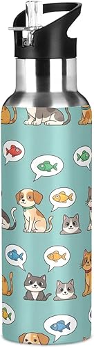 Miniatura 8 de BPA-Free Sports Water Bottle with Straw 32 Oz, Stainless Steel Vacuum Insulated Water Bottle for Gym Outdoor Travel School, Cartoon Cats Dogs