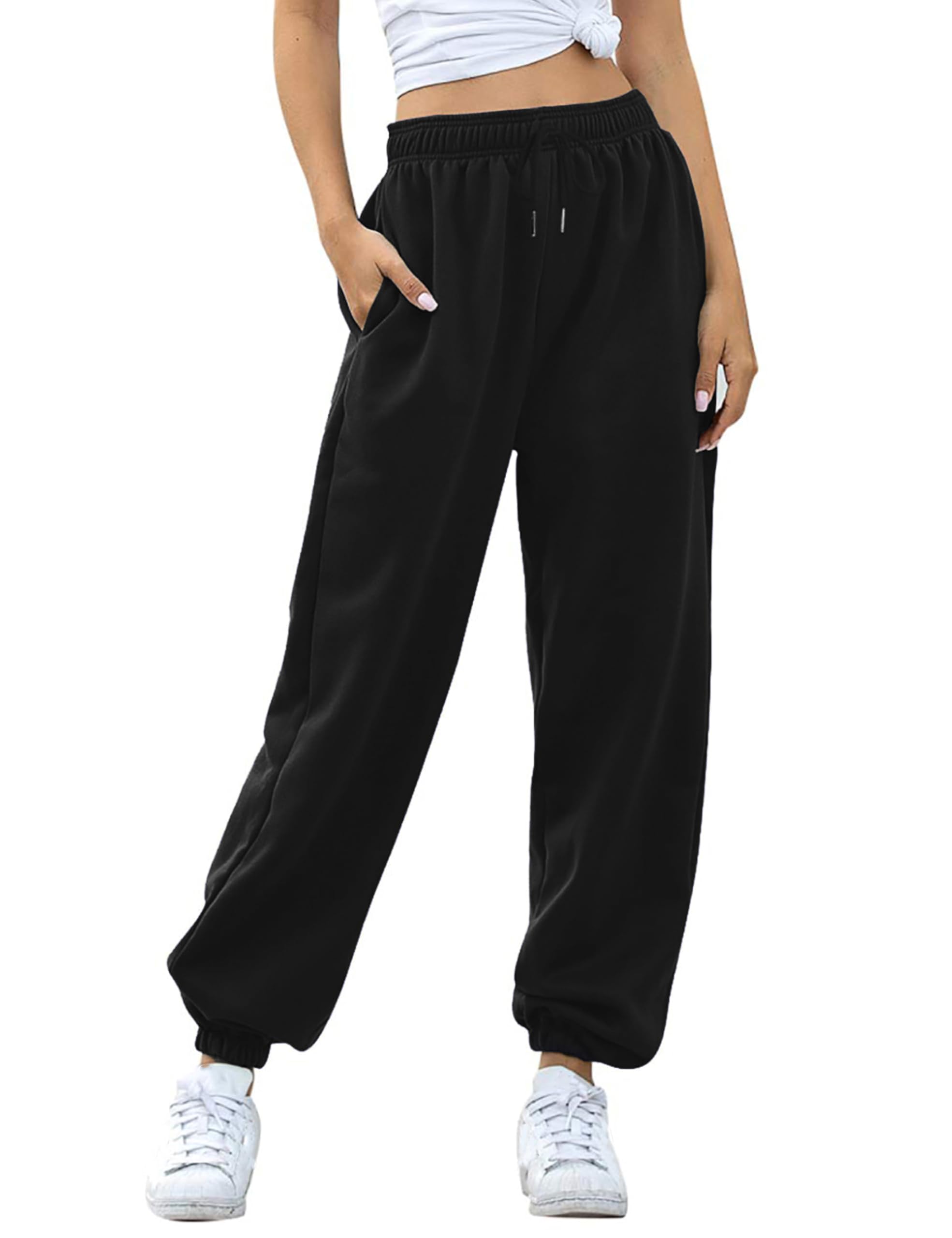 Jhsnjnr Jogginghose Damen Lang Bequeme Sweathose High Waist Trainingshose mit Taschen Freizeit Baggy Sweatpants Sporthose