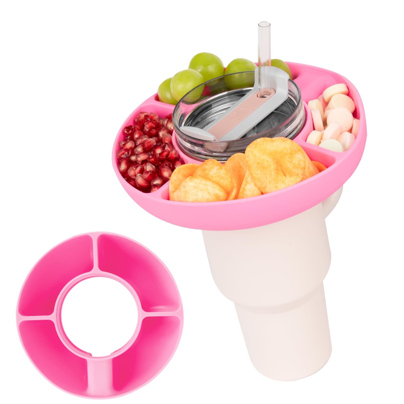 Photo 1 of Aleanu Snack Bowl for Stanley Cup, Silicone Reusable Snack Ring Compatible with Stanley Quencher H2.0 40oz Tumbler with Handle, Cute Water Bottle Accessories(Pink)