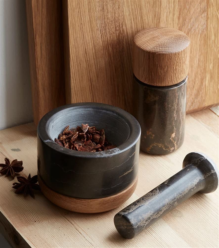 BAtlam Mörser- und Stößel-Set, polierter Naturmarmor, Mühle und Zerkleinerer, geeignet für Tablettenzerkleinerer, Gewürzmühle, Kräuterschale, Knoblauchpresse, Pfeffermühle